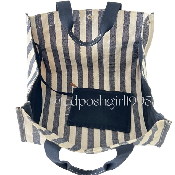 HERMES Striped 'Cannes' large Tote Fourre-tout bag + attached Hermès case - Picture 4 of 16